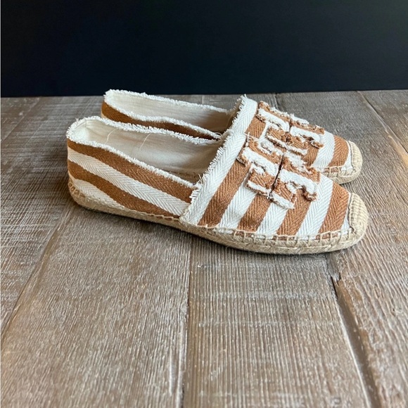 Tory Burch Tan and Cream Striped Espadrilles - Picture 2 of 5